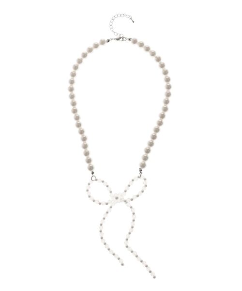 jouetie(ジュエティ)の「ビーズリボンパールネックレス(ネックレス・レディース・アイボリー/ブラック・FREE)」の4枚目の写真