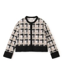 BALLSEY | ヘアリープラッドエンブロイダリーコンビ ショートクルーネックジャケット(ノーカラージャケット)