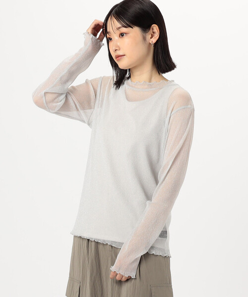 COMME CA ISM(コムサイズム)の「シアーラメ カットソー(長袖)(Tシャツ/カットソー・レディース・ブラック/ライトグレー・LARGE/MEDIUM)」の4枚目の写真