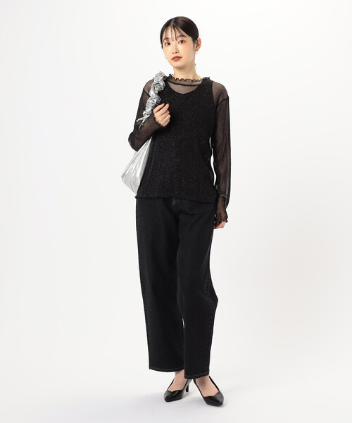 COMME CA ISM(コムサイズム)の「シアーラメ カットソー(長袖)(Tシャツ/カットソー・レディース・ブラック/ライトグレー・LARGE/MEDIUM)」の6枚目の写真