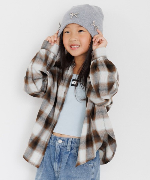 10C REPIPI（ジューシーレピピ）の「【10C REPIPI】チェックルーズシャツ（シャツ/ブラウス・キッズ・ブラウン/ブルー/レッド・130cm/110cm/120cm）」の2枚目の写真