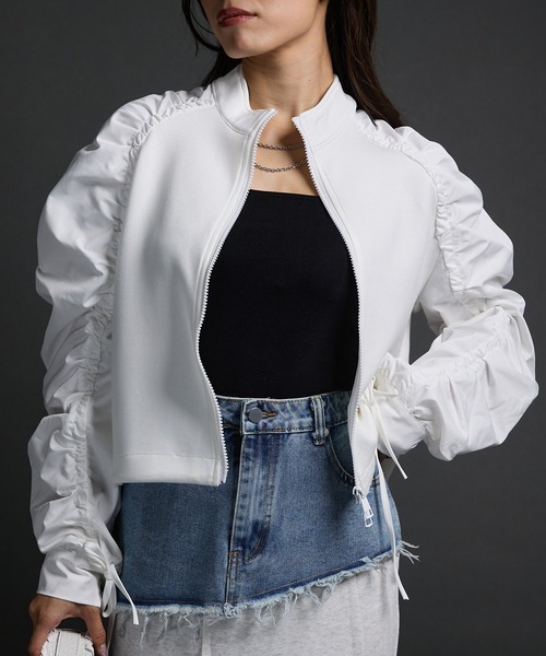 CELENA（セレナ）の「ギャザースリーブ ジップアップブルゾン（ブルゾン・レディース・ホワイト・M/L/XL）」の13枚目の写真