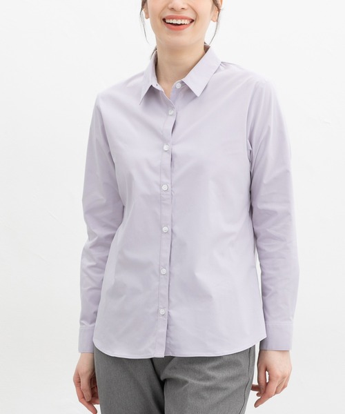 Honeys（ハニーズ）の「【らくらくアイロン】らくらく伸縮シャツ（ビジネスシャツ・レディース・ブラック/ライトブルー/グレイッシュベージュ/ホワイト×ブルー/ホワイト/サックスブルー系/ブルー系その他/ラベンダー/ホワイト×ネイビー・S/M/L/LL/3L）」の9枚目の写真