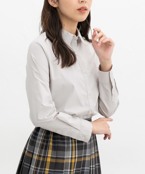 Honeys（ハニーズ）の「【らくらくアイロン】らくらく伸縮シャツ（ビジネスシャツ・レディース・ブラック/ライトブルー/グレイッシュベージュ/ホワイト×ブルー/ホワイト/サックスブルー系/ブルー系その他/ラベンダー/ホワイト×ネイビー・S/M/L/LL/3L）」の5枚目の写真