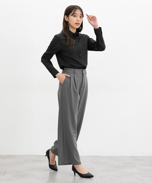 Honeys（ハニーズ）の「【らくらくアイロン】らくらく伸縮シャツ（ビジネスシャツ・レディース・ブラック/ライトブルー/グレイッシュベージュ/ホワイト×ブルー/ホワイト/サックスブルー系/ブルー系その他/ラベンダー/ホワイト×ネイビー・S/M/L/LL/3L）」の13枚目の写真