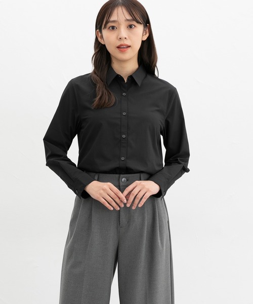 Honeys（ハニーズ）の「【らくらくアイロン】らくらく伸縮シャツ（ビジネスシャツ・レディース・ブラック/ライトブルー/グレイッシュベージュ/ホワイト×ブルー/ホワイト/サックスブルー系/ブルー系その他/ラベンダー/ホワイト×ネイビー・S/M/L/LL/3L）」の14枚目の写真