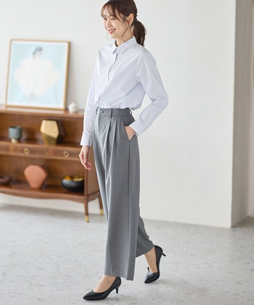 Honeys（ハニーズ）の「【らくらくアイロン】らくらく伸縮シャツ（ビジネスシャツ・レディース・ブラック/ライトブルー/グレイッシュベージュ/ホワイト×ブルー/ホワイト/サックスブルー系/ブルー系その他/ラベンダー/ホワイト×ネイビー・S/M/L/LL/3L）」の19枚目の写真