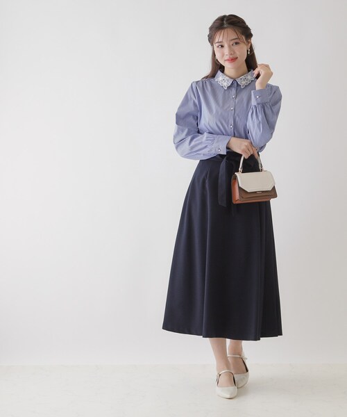 couture brooch（クチュールブローチ）の「【美シルエット・好印象スカート】サイドタックプリーツスカート（スカート・レディース・ブラウン系その他/ネイビー・36/38/40/42）」の14枚目の写真