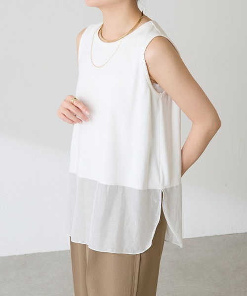 COLLAGE GALLARDAGALANTE（コラージュガリャルダガランテ）の「C′NOTE/裾シアータンク（キャミソール・レディース・ブラック/チャコールグレー/ホワイト/グレー/ネイビー・FREE）」の2枚目の写真