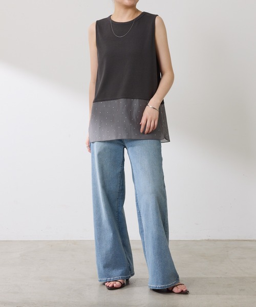 COLLAGE GALLARDAGALANTE（コラージュガリャルダガランテ）の「C′NOTE/裾シアータンク（キャミソール・レディース・ブラック/チャコールグレー/ホワイト/グレー/ネイビー・FREE）」の6枚目の写真