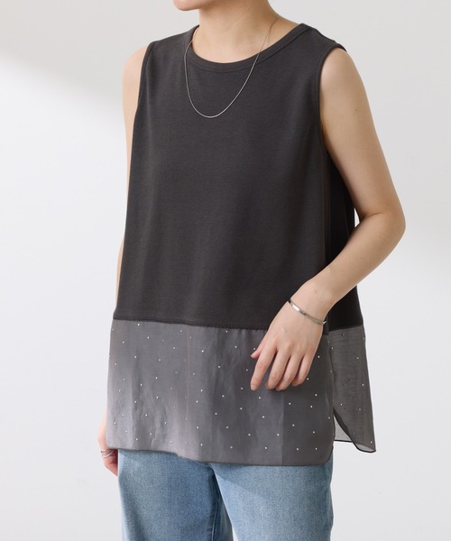 COLLAGE GALLARDAGALANTE（コラージュガリャルダガランテ）の「C′NOTE/裾シアータンク（キャミソール・レディース・ブラック/チャコールグレー/ホワイト/グレー/ネイビー・FREE）」の7枚目の写真