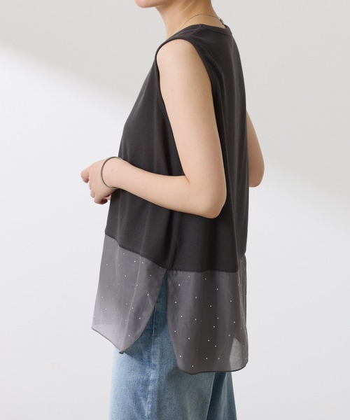 COLLAGE GALLARDAGALANTE（コラージュガリャルダガランテ）の「C′NOTE/裾シアータンク（キャミソール・レディース・ブラック/チャコールグレー/ホワイト/グレー/ネイビー・FREE）」の8枚目の写真