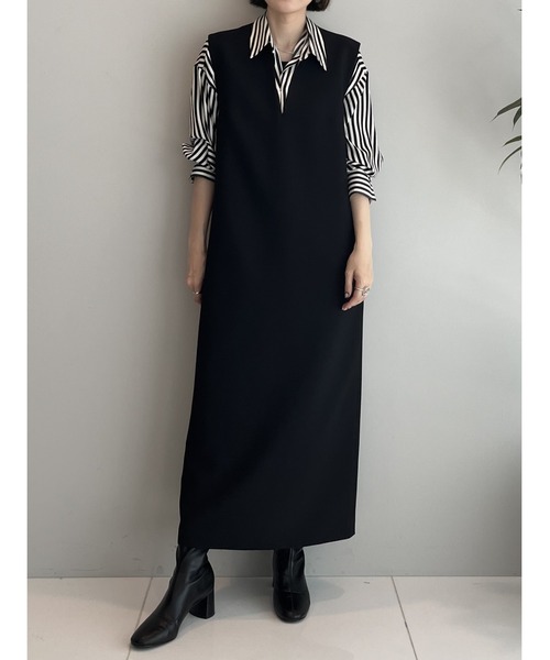 cloenc（クロエンス）の「◆キーネック ジャンパースカート（ワンピース・レディース・ブラック/カーキ・01/02/03）」の2枚目の写真