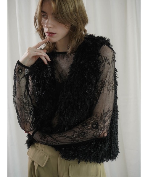 :ETHROF（イーサオブ）の「GLITTER FEATHER VEST（ベスト・レディース・ブラック/グレー/ブルー・MEDIUM）」の2枚目の写真