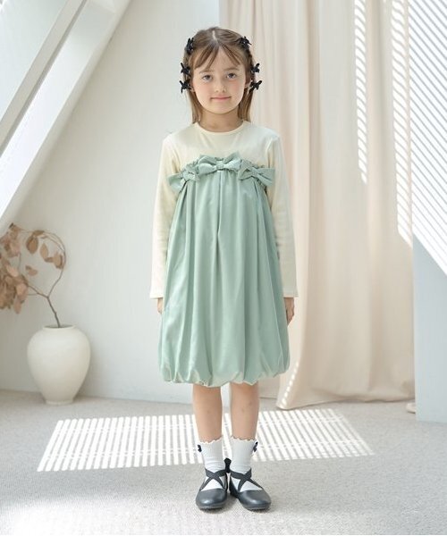 Lycee mine（リセマイン）の「【あったかアイテム】ドッキングバルーンワンピース（ワンピース・キッズ・アッシュグレー/エンジ/ミント/ブラック・120cm/110cm/100cm/130cm/150cm/140cm）」の3枚目の写真