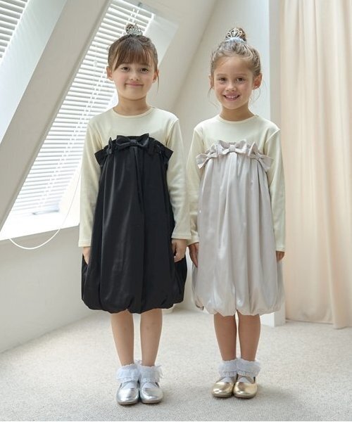 Lycee mine（リセマイン）の「【あったかアイテム】ドッキングバルーンワンピース（ワンピース・キッズ・アッシュグレー/エンジ/ミント/ブラック・120cm/110cm/100cm/130cm/150cm/140cm）」の5枚目の写真