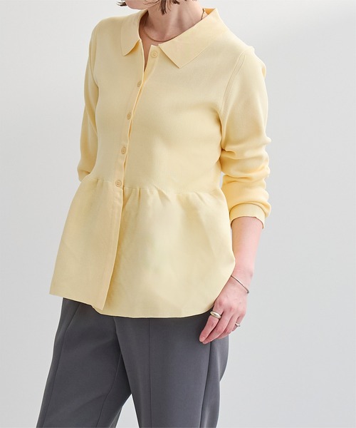 UR'S（ユアーズ）の「ウエストペプラムポロニットカーディガン（カーディガン/ボレロ・レディース・ネイビー/イエロー/ホワイト/ライトブルー/グレイッシュベージュ/ミント・S/M/L）」の6枚目の写真