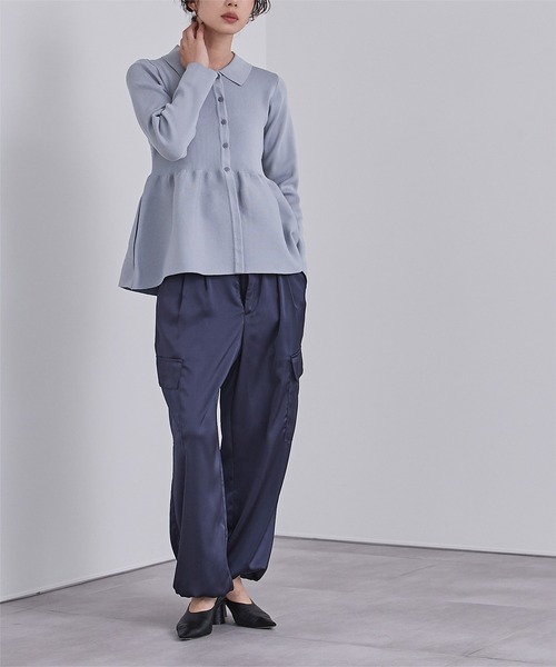 UR'S（ユアーズ）の「ウエストペプラムポロニットカーディガン（カーディガン/ボレロ・レディース・ネイビー/イエロー/ホワイト/ライトブルー/グレイッシュベージュ/ミント・S/M/L）」の16枚目の写真