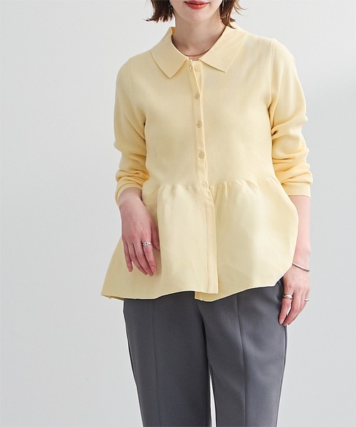 UR'S（ユアーズ）の「ウエストペプラムポロニットカーディガン（カーディガン/ボレロ・レディース・ネイビー/イエロー/ホワイト/ライトブルー/グレイッシュベージュ/ミント・S/M/L）」の17枚目の写真