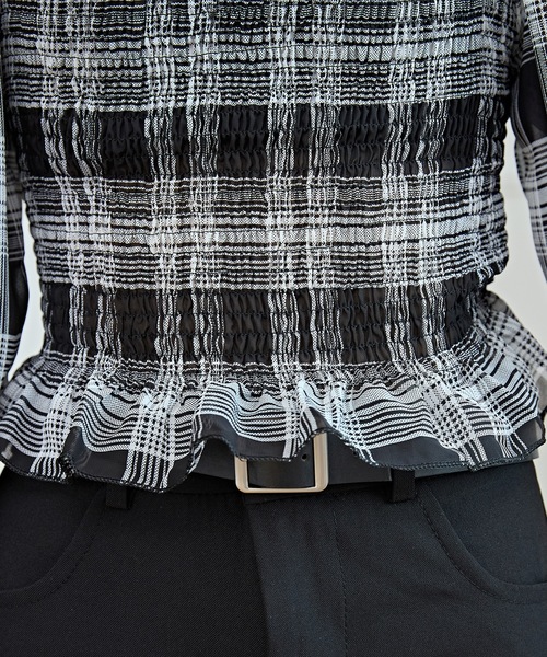 Lace Ladies(レースレディース)の「2WAY チェック柄 シャーリング クロップド トップス(シャツ/ブラウス・レディース・ブラック・S/M/XL)」の14枚目の写真