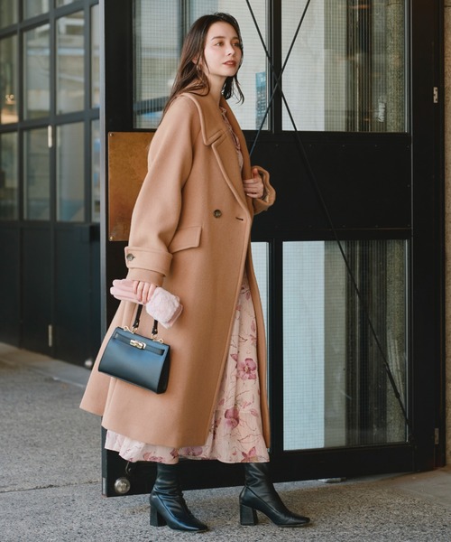 JILL STUART（ジルスチュアート）の「ダブルビーバーロングコート（ピーコート・レディース・ブラウン/ベージュ/ブラック・MEDIUM/SMALL）」の8枚目の写真