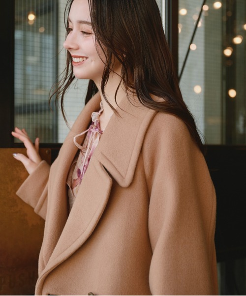 JILL STUART（ジルスチュアート）の「ダブルビーバーロングコート（ピーコート・レディース・ブラウン/ベージュ/ブラック・MEDIUM/SMALL）」の9枚目の写真