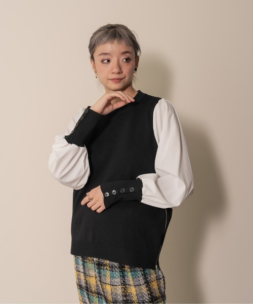 DOLLUPOOPS(ドールアップウップス)の「【ZOZO限定商品】サイドジッププリーツニットトップス(ニット/セーター・レディース・グレー/ブラック・38)」の9枚目の写真