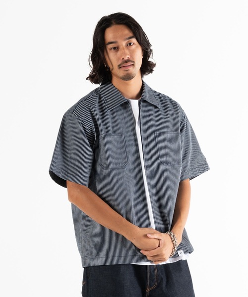 BEDWIN & THE HEARTBREAKERS(ベドウィン アンド ザ ハートブレイカーズ)の「S/S ZIP UP SHIRT "GIBSON"(シャツ/ブラウス・メンズ・アイボリー/ネイビー・LARGE/MEDIUM/X-LARGE/XX-LARGE)」の1枚目の写真