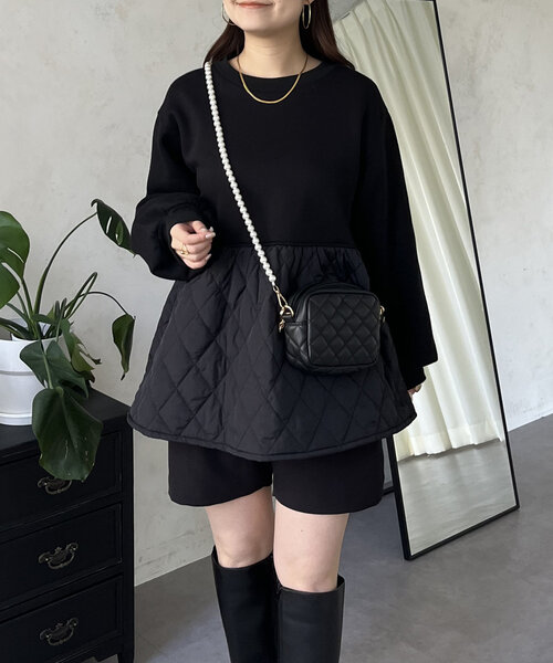 prose verse（プロズヴェール）の「キルティング切替ペプラムスウェット（Tシャツ/カットソー・レディース・ベージュ/ブラック・LARGE/MEDIUM）」の4枚目の写真