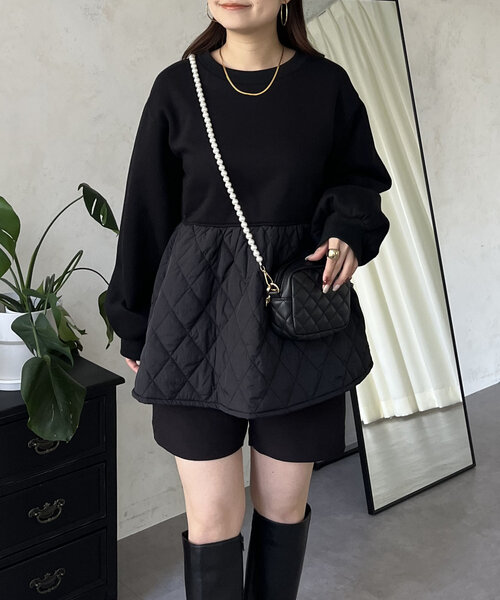 prose verse（プロズヴェール）の「キルティング切替ペプラムスウェット（Tシャツ/カットソー・レディース・ベージュ/ブラック・LARGE/MEDIUM）」の5枚目の写真