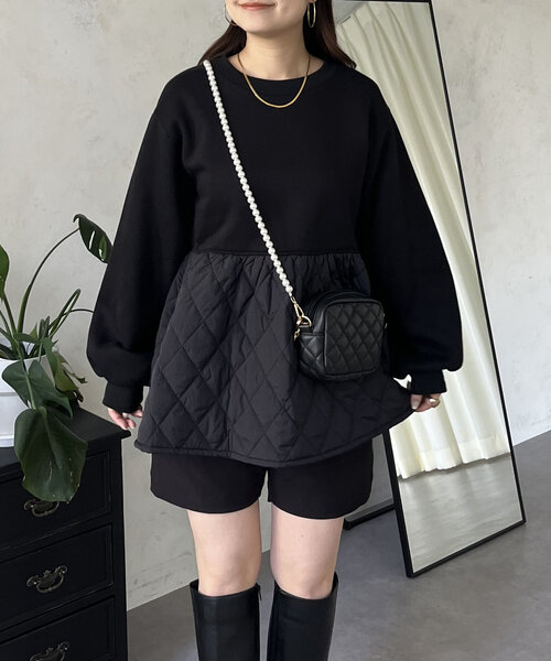 prose verse（プロズヴェール）の「キルティング切替ペプラムスウェット（Tシャツ/カットソー・レディース・ベージュ/ブラック・LARGE/MEDIUM）」の6枚目の写真