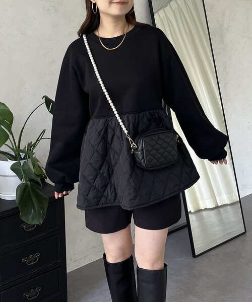 prose verse（プロズヴェール）の「キルティング切替ペプラムスウェット（Tシャツ/カットソー・レディース・ベージュ/ブラック・LARGE/MEDIUM）」の7枚目の写真