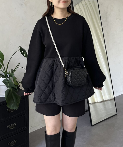 prose verse（プロズヴェール）の「キルティング切替ペプラムスウェット（Tシャツ/カットソー・レディース・ベージュ/ブラック・LARGE/MEDIUM）」の8枚目の写真