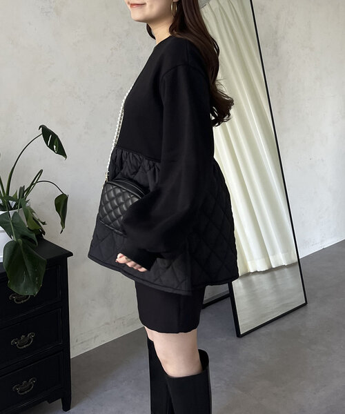 prose verse（プロズヴェール）の「キルティング切替ペプラムスウェット（Tシャツ/カットソー・レディース・ベージュ/ブラック・LARGE/MEDIUM）」の9枚目の写真