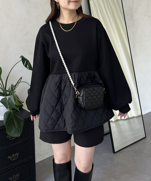 prose verse（プロズヴェール）の「キルティング切替ペプラムスウェット（Tシャツ/カットソー・レディース・ベージュ/ブラック・LARGE/MEDIUM）」の14枚目の写真