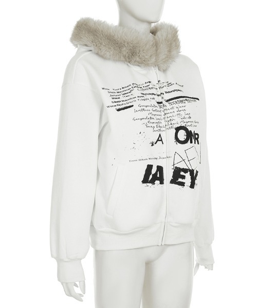 【セール】Y2K 裏起毛エコファーフードレタリングジップパーカー（パーカー）｜gossip！ロサンゼルス（ゴシップロサンゼルス）
