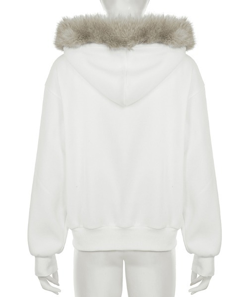 【セール】Y2K 裏起毛エコファーフードレタリングジップパーカー（パーカー）｜gossip！ロサンゼルス（ゴシップロサンゼルス）