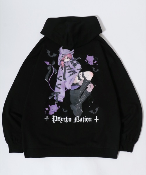 寝田ルネ×PSYCHO NATION(サイコネーション)デビルパーカー 黒色 地雷系 3Wayパーカー コラボ品 メンズレディース セール】PSYCHO NATION（サイコネーション）寝田ルネコラボ イラスト
