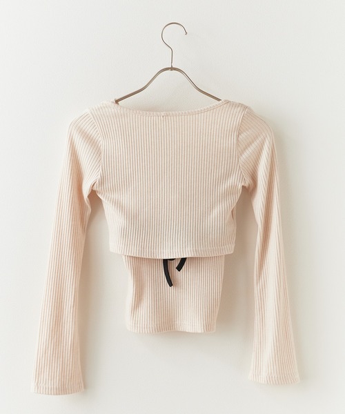 BLANK (ブランク)の「▲Front Ribbon layered Tops / フロントリボン重ね着トップス(Tシャツ/カットソー・レディース・ホワイト・FREE)」の3枚目の写真