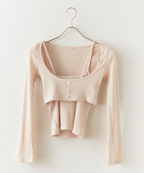 BLANK (ブランク)の「▲Front Ribbon layered Tops / フロントリボン重ね着トップス(Tシャツ/カットソー・レディース・ホワイト・FREE)」の2枚目の写真