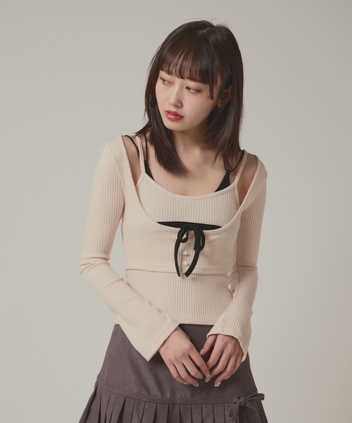 BLANK (ブランク)の「▲Front Ribbon layered Tops / フロントリボン重ね着トップス(Tシャツ/カットソー・レディース・ホワイト・FREE)」の5枚目の写真