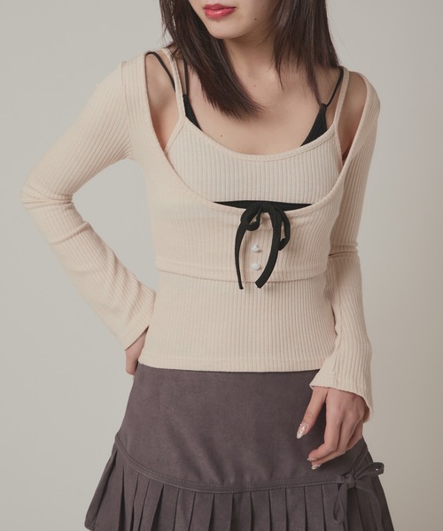 BLANK (ブランク)の「▲Front Ribbon layered Tops / フロントリボン重ね着トップス(Tシャツ/カットソー・レディース・ホワイト・FREE)」の19枚目の写真