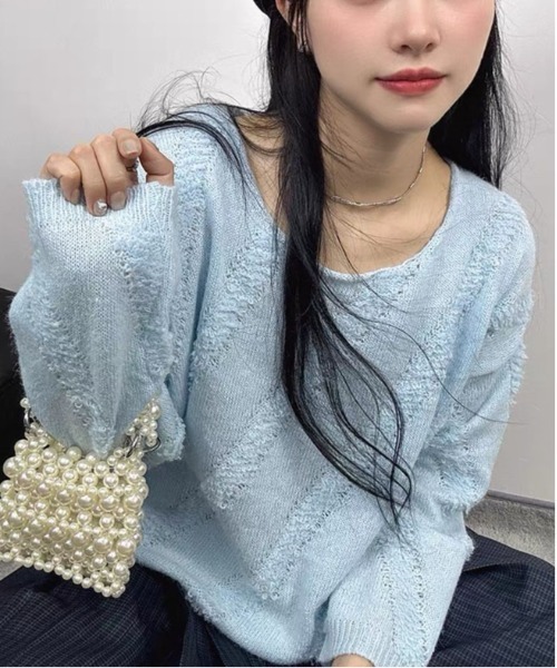 gossip！ロサンゼルス（ゴシップロサンゼルス）の「フリンジニットプルオーバー（ニット/セーター・レディース・オレンジ/オフホワイト/ブルー・FREE）」の6枚目の写真
