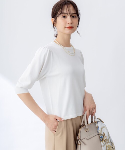 組曲 S(クミキョク チイサイサイズ)の「フラワーメタル ニットTシャツ(ニット/セーター・レディース・ライトグリーン系/ブラック系/ブルー系/アイボリー系/アイボリー系1/オールドローズ系・S2)」の3枚目の写真