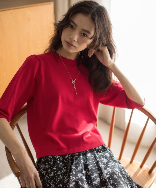組曲 S(クミキョク チイサイサイズ)の「フラワーメタル ニットTシャツ(ニット/セーター・レディース・ライトグリーン系/ブラック系/ブルー系/アイボリー系/アイボリー系1/オールドローズ系・S2)」の6枚目の写真