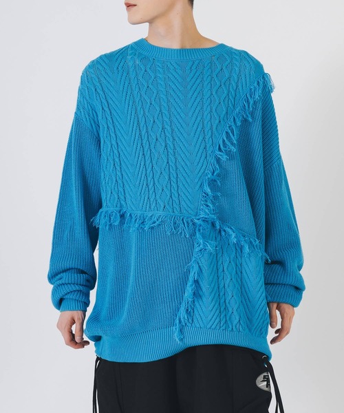 RE730（アールイーセブンサーティー）の「可愛いフリンジニット（ニット/セーター・メンズ・アイボリー/ターコイズブルー/ブラック・LARGE/MEDIUM）」の3枚目の写真