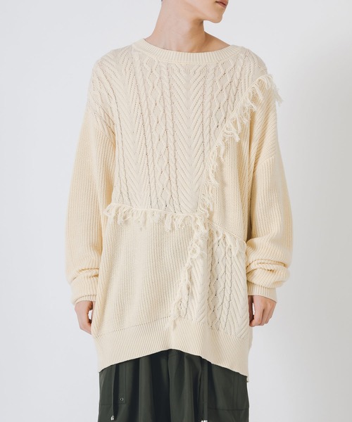 RE730（アールイーセブンサーティー）の「可愛いフリンジニット（ニット/セーター・メンズ・アイボリー/ターコイズブルー/ブラック・LARGE/MEDIUM）」の10枚目の写真