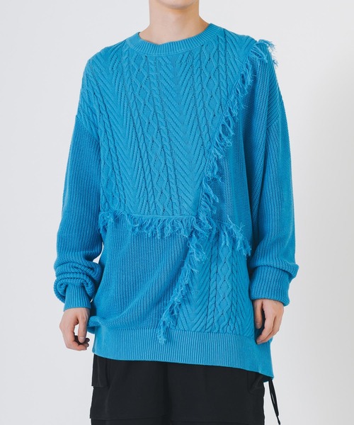 RE730（アールイーセブンサーティー）の「可愛いフリンジニット（ニット/セーター・メンズ・アイボリー/ターコイズブルー/ブラック・LARGE/MEDIUM）」の9枚目の写真