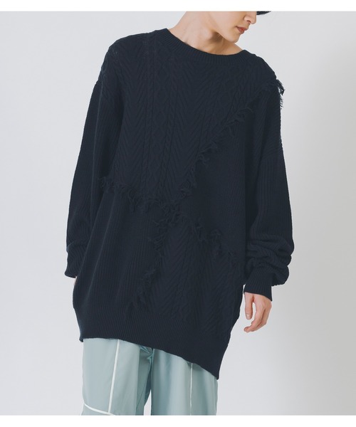 RE730（アールイーセブンサーティー）の「可愛いフリンジニット（ニット/セーター・メンズ・アイボリー/ターコイズブルー/ブラック・LARGE/MEDIUM）」の8枚目の写真