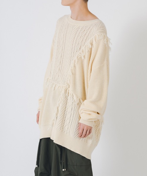 RE730（アールイーセブンサーティー）の「可愛いフリンジニット（ニット/セーター・メンズ・アイボリー/ターコイズブルー/ブラック・LARGE/MEDIUM）」の7枚目の写真